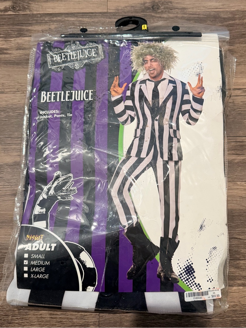 Beetlejuice Striped Costume Jacket, Pants, & Tie- Black & White